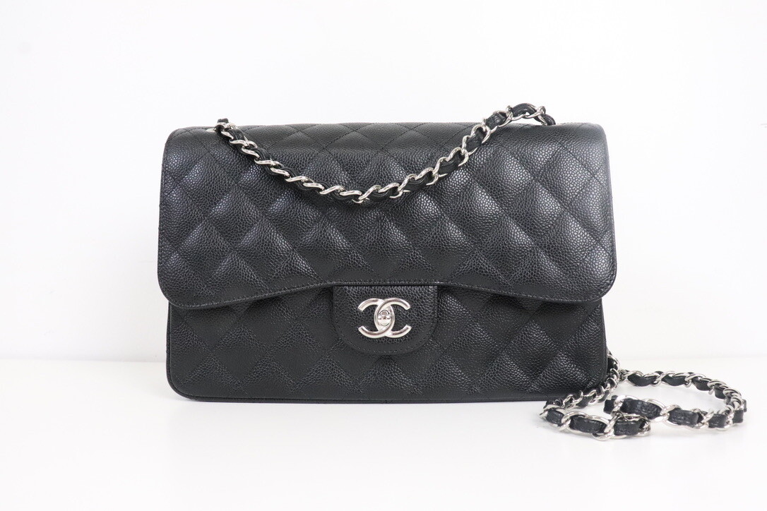 Chanel Classic Jumbo Double Flap Black Caviar Leather, Silver Hardware, New in Box