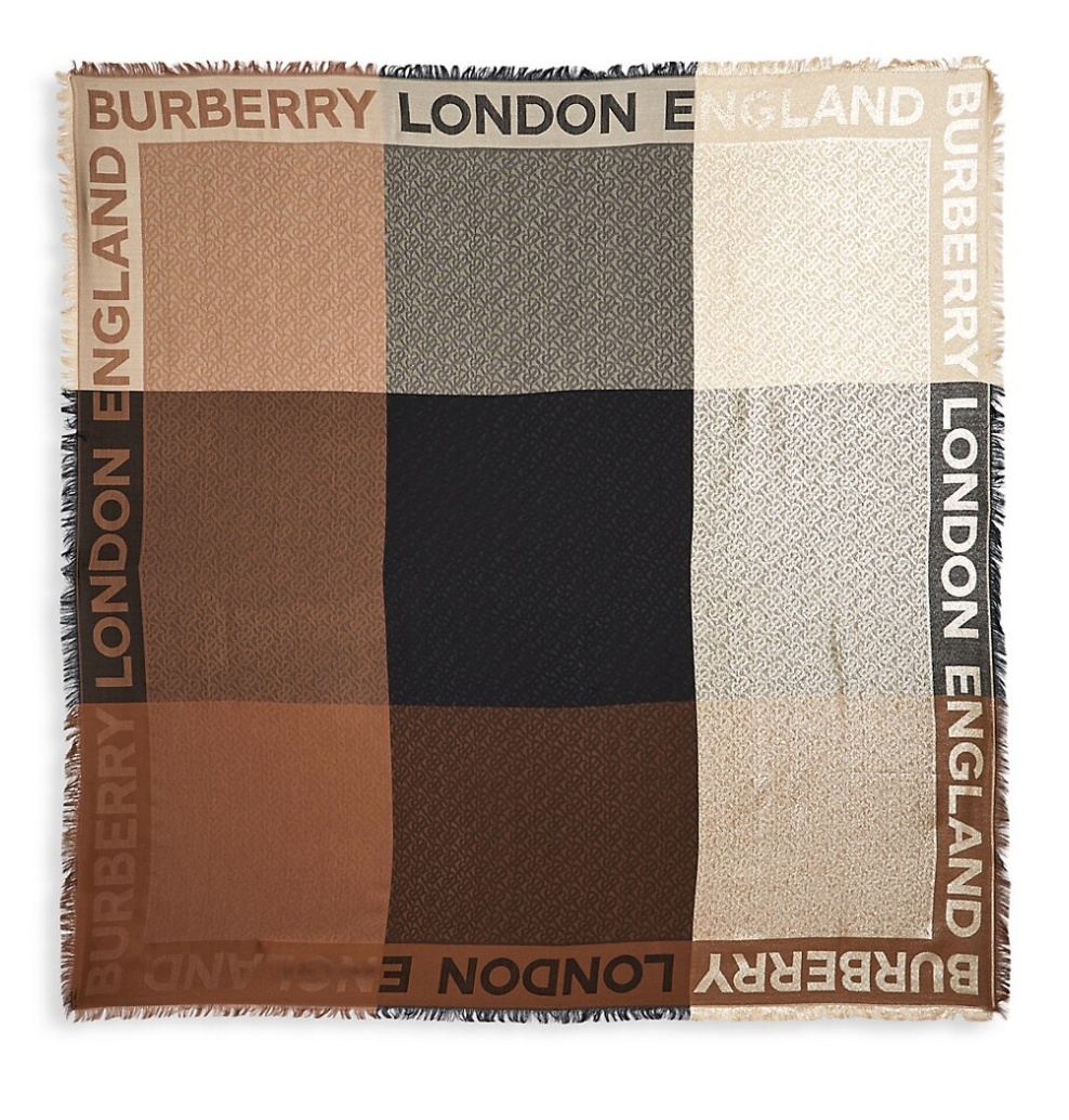 Burberry Scarf Multicolor Bronze with Fringe Square, New