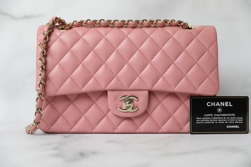 Chanel Classic Medium, Pink Calfskin with Gold Hardware, Preowned in Dustbag WA001