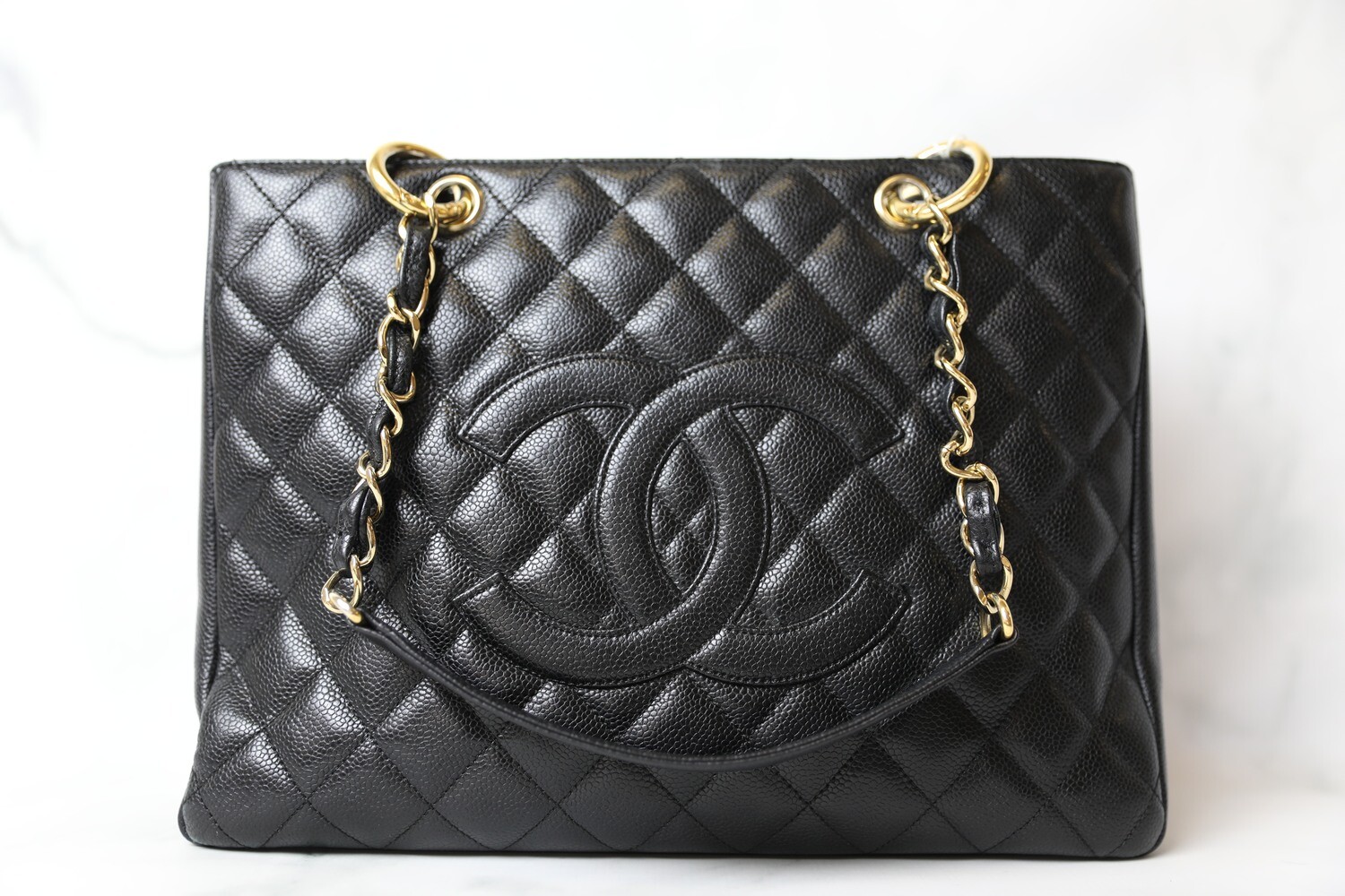 Chanel GST Grand Shopping Tote, Black Caviar with Gold Hardware, Preowned in Dustbag WA001