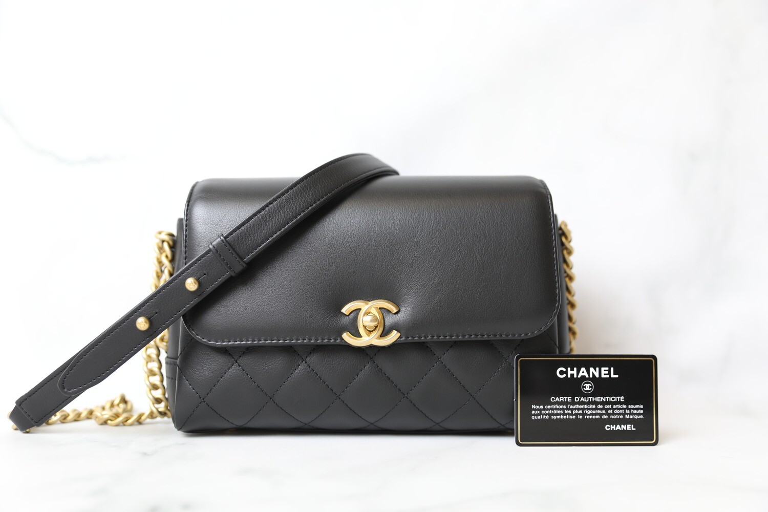 Chanel Seasonal Flap, Black Calfskin with Aged Gold Hardware, New in Dustbag WA001