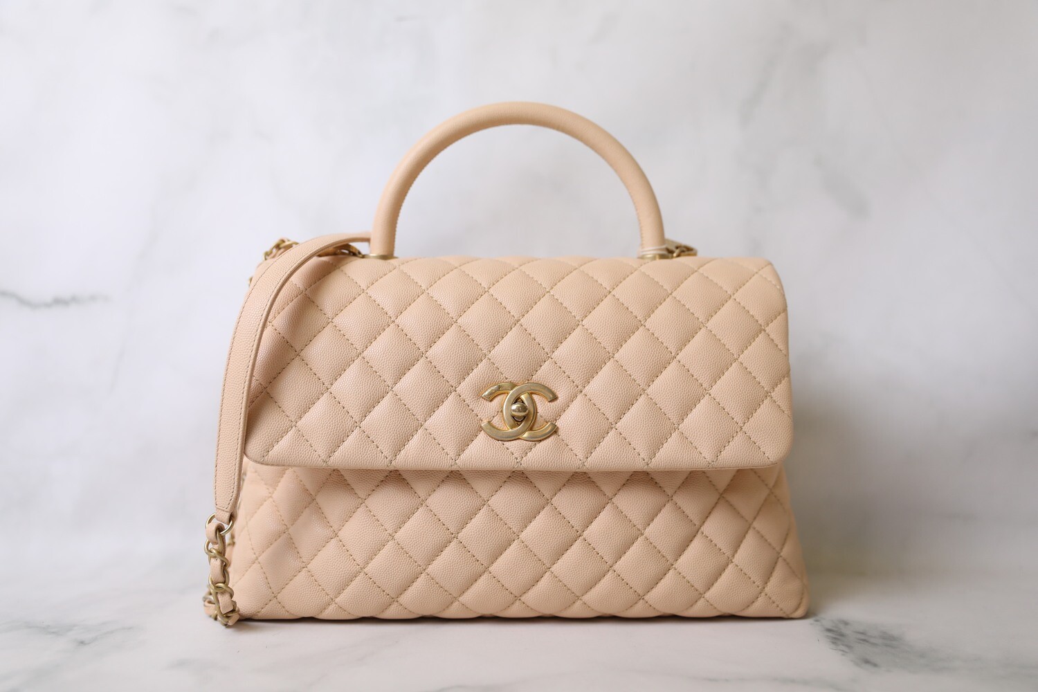Chanel Coco Handle Large, Beige Caviar with Gold Hardware, Preowned in Dustbag WA001