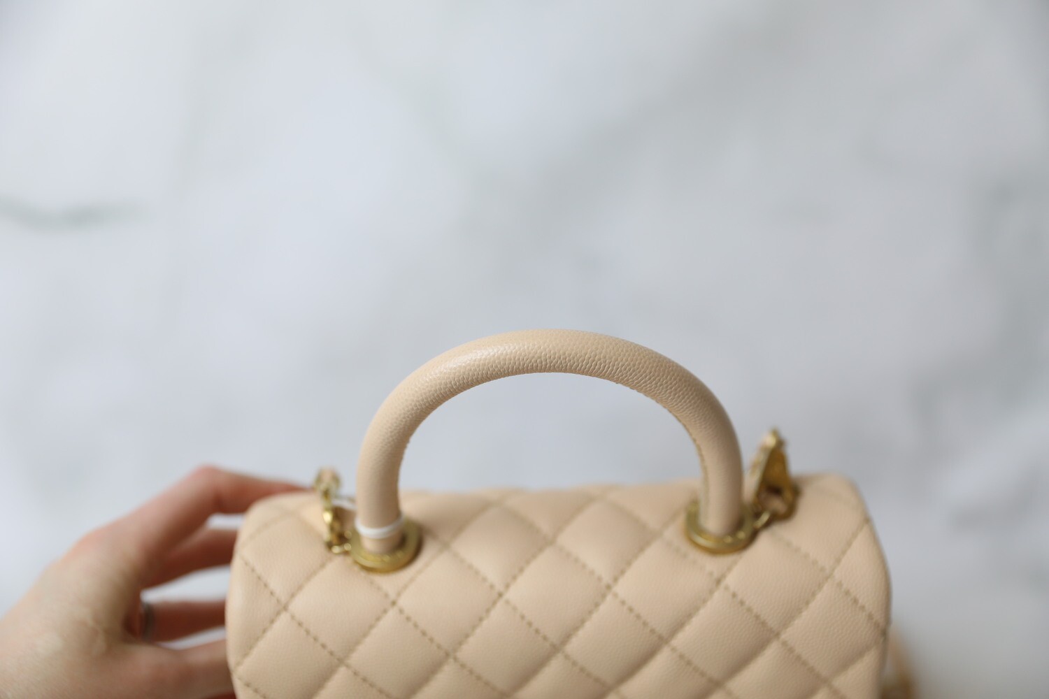 Chanel Coco Handle Mini Beige Caviar With Gold Hardware Preowned In Dustbag Wa001