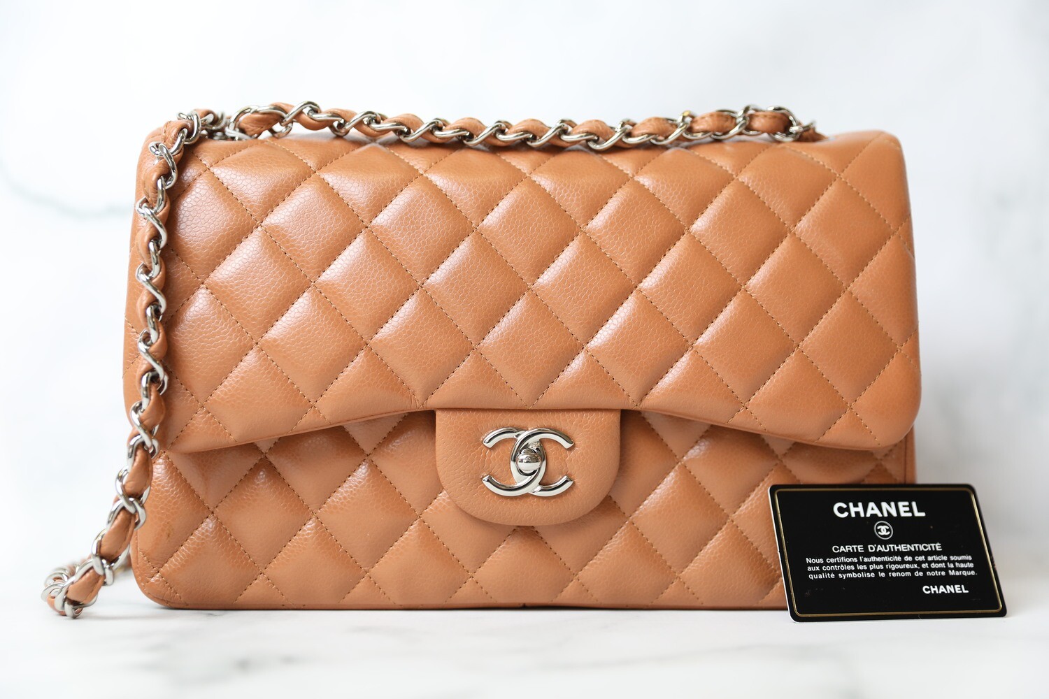 Chanel Classic Jumbo, Caramel Brown Caviar with Silver Hardware, Preowned  in Box WA001