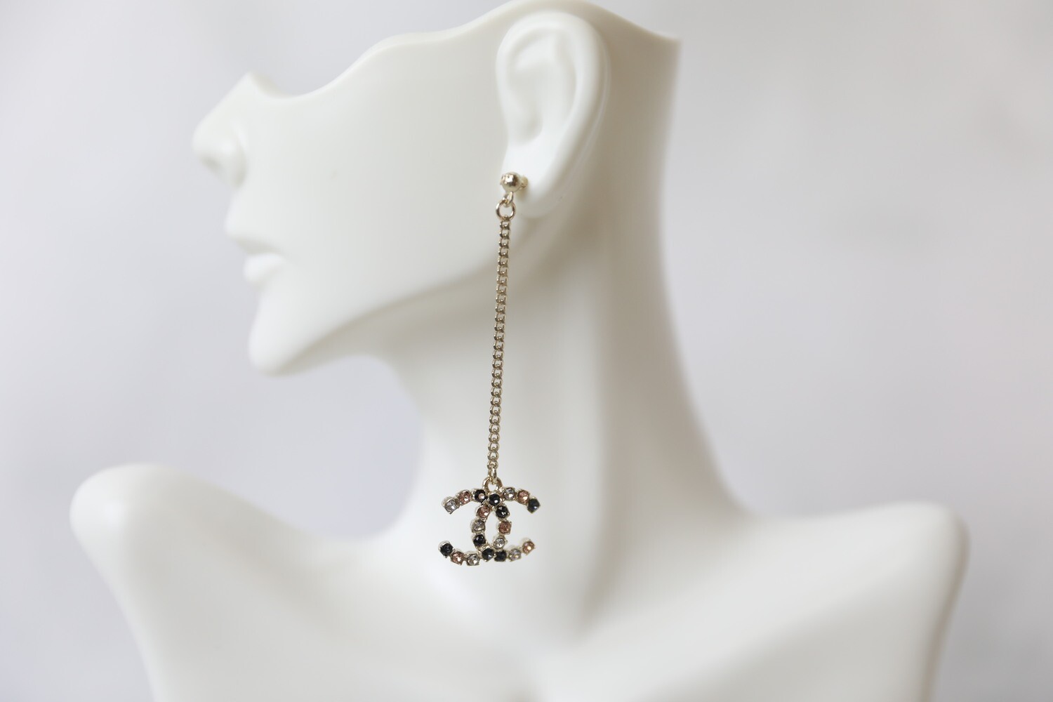 Chanel Drop Earrings with Black, Pink and White Crystal, New in Box WA001