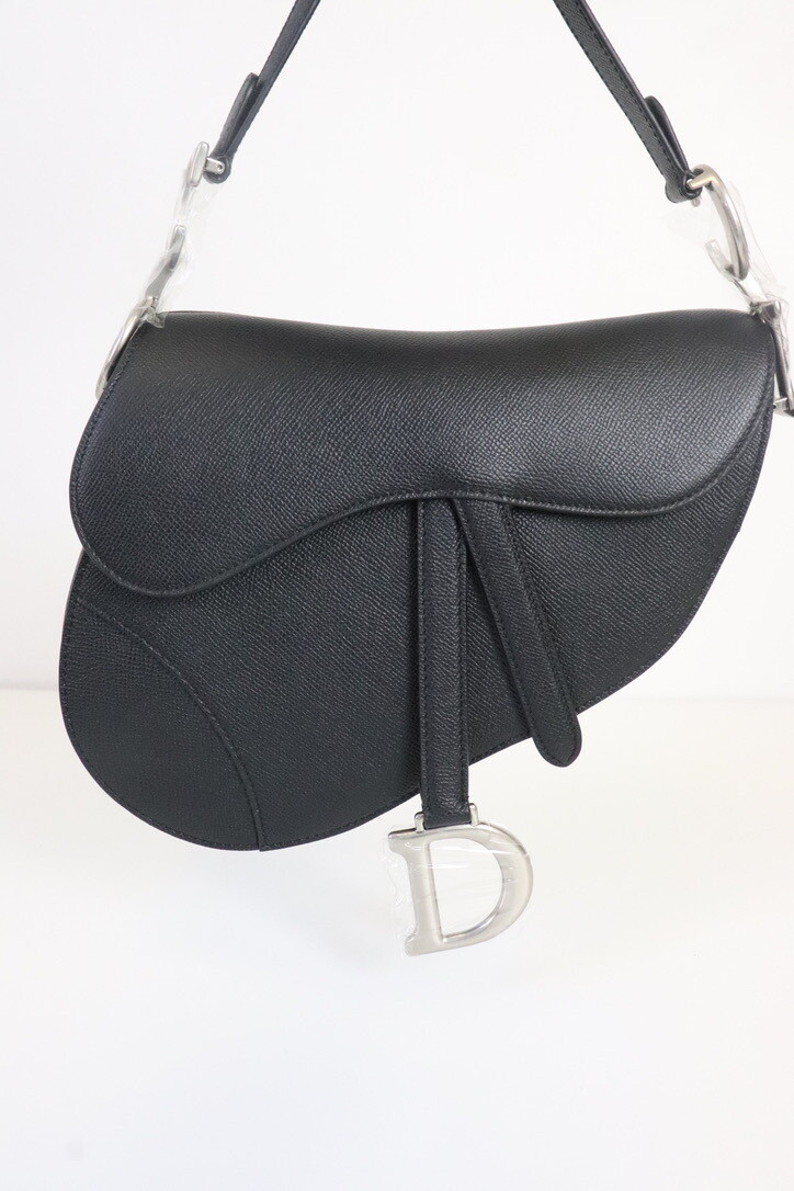 Dior Saddle Black Pebbled Leather, Brushed Silver Hardware, New in Dustbag