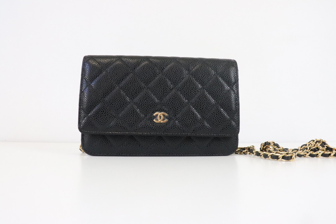 Chanel Wallet on Chain Black Caviar Leather, Gold Hardware, As New in Box