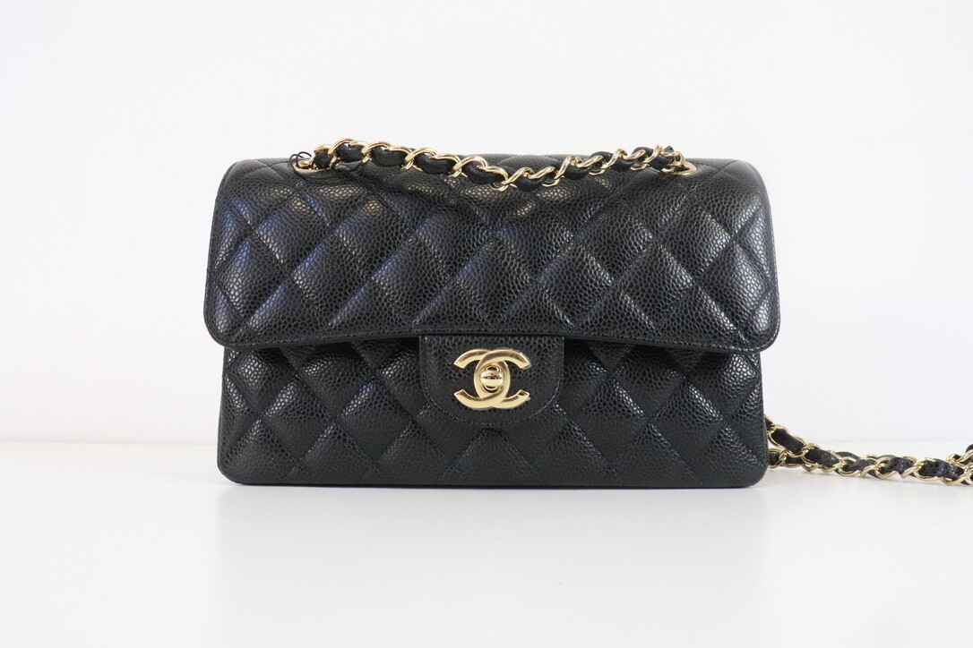 Chanel Classic Small Double Flap Black Caviar Leather, Gold Hardware, New in Box