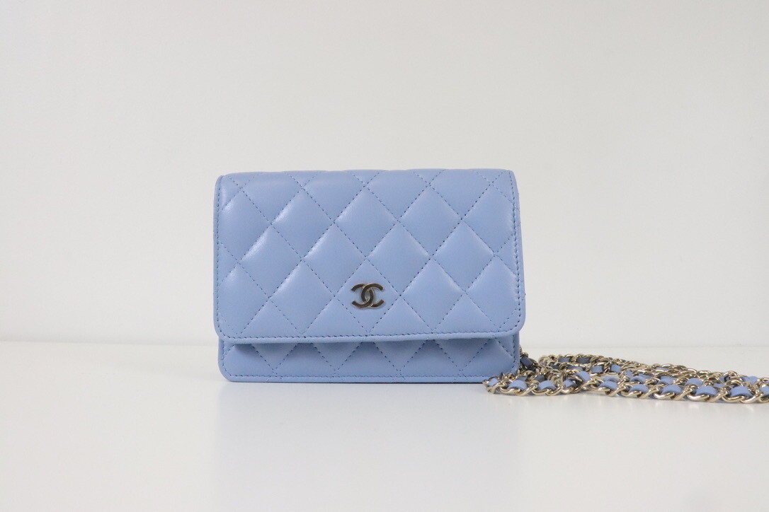 Chanel Wallet on Chain Mini Blue Lambskin Leather, Gold Hardware, New in Box
