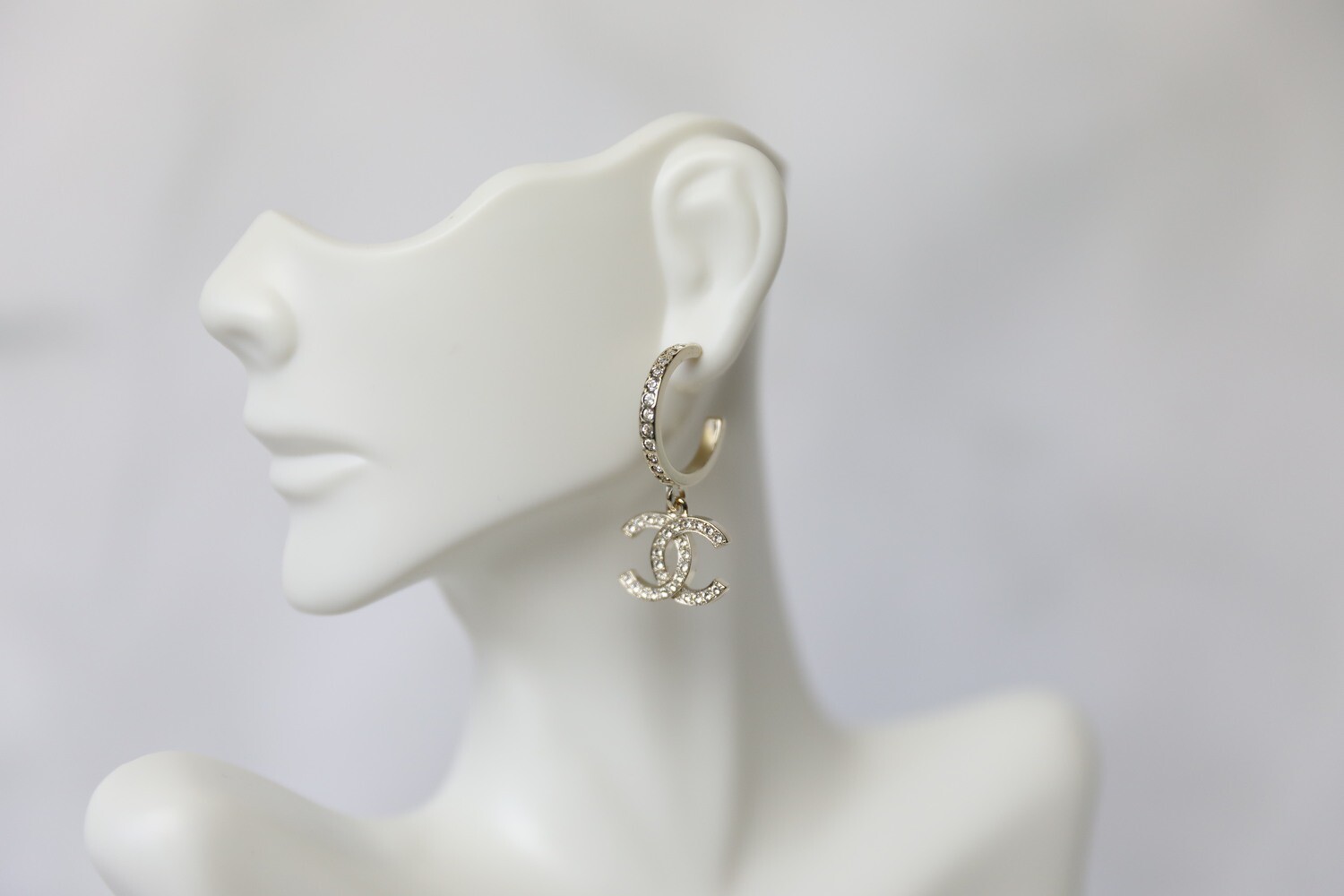 Chanel Earrings Crystal Hoop Drop CC, New in Box