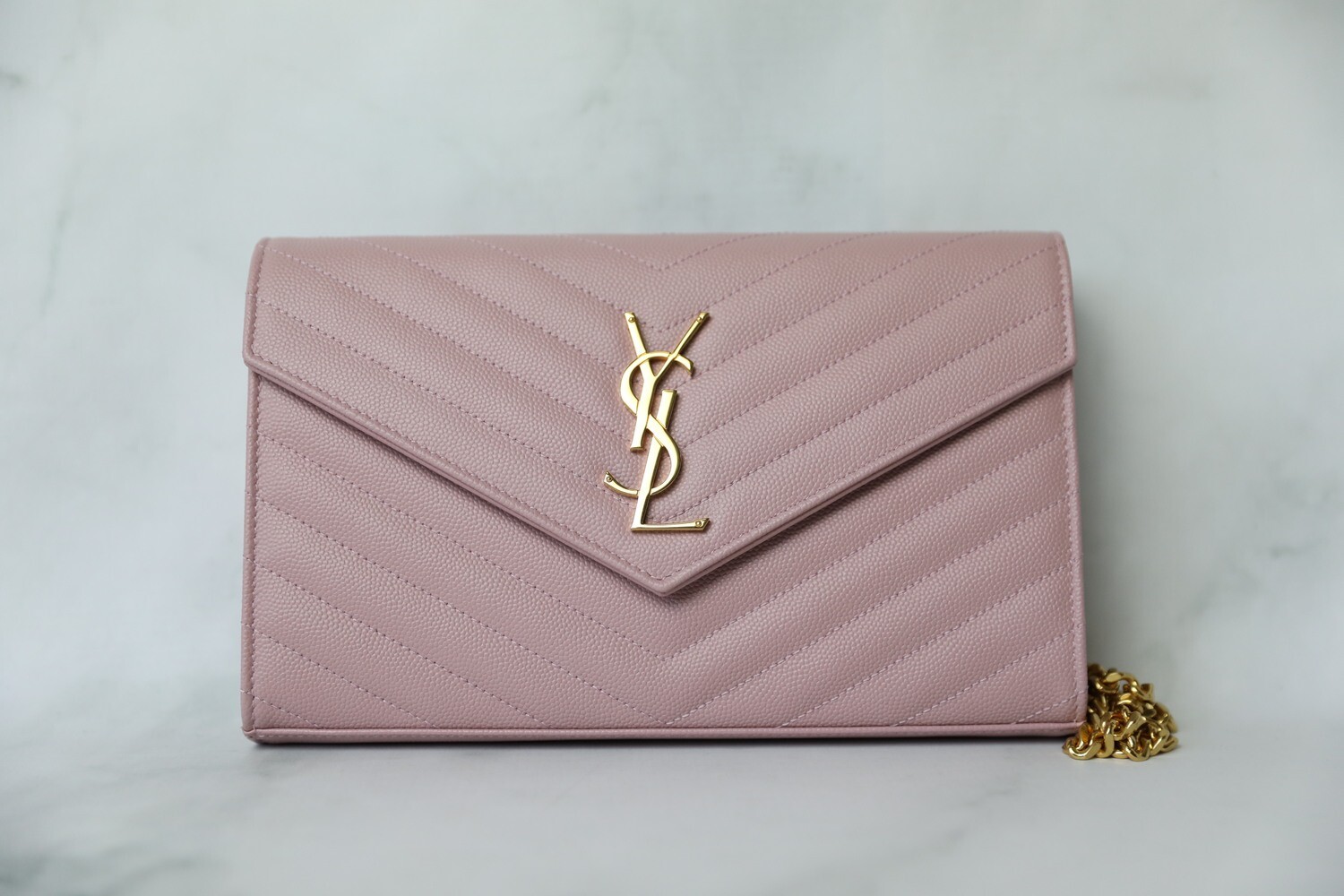 Saint Laurent Wallet on Chain, Pink with Gold Hardware, New in Box WA001