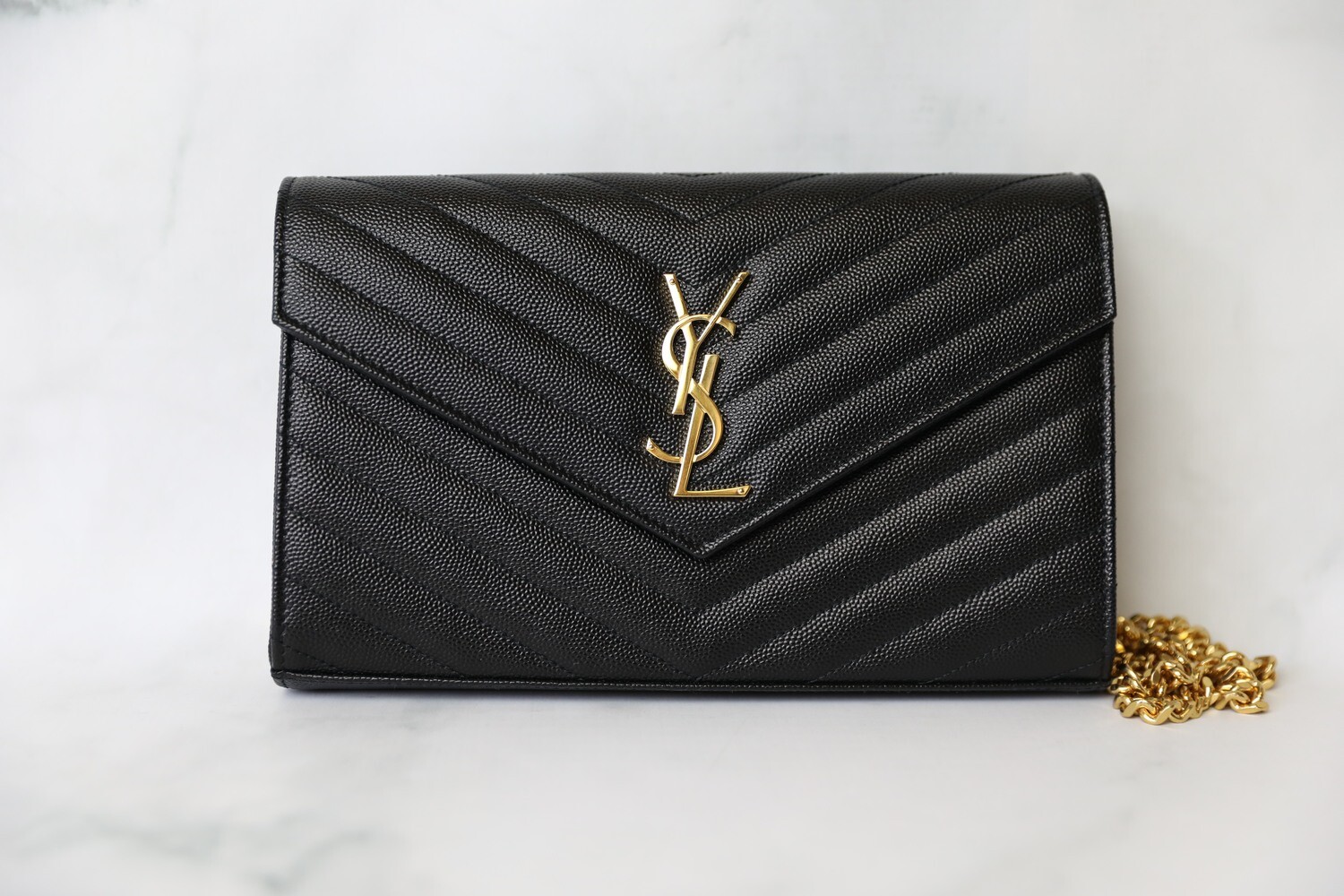 Saint Laurent Wallet on Chain, Black with Gold Hardware, New in Box WA001