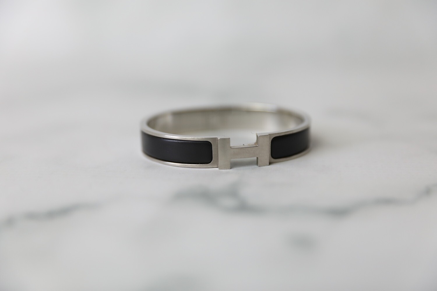 Hermes Clic Clac Narrow Bracelet, Black with Palladium, Preowned WA001