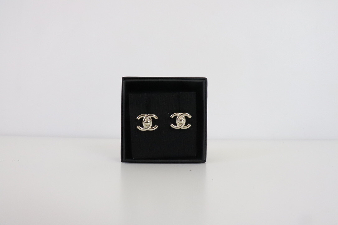 Chanel Earrings Turnlock Light Gold Hardware, New in Box