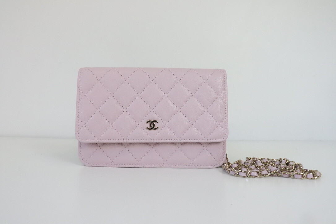 Chanel Classic Wallet on Chain, Rose Claire 21S Pink Caviar Leather, Gold Hardware, New in Box MA001