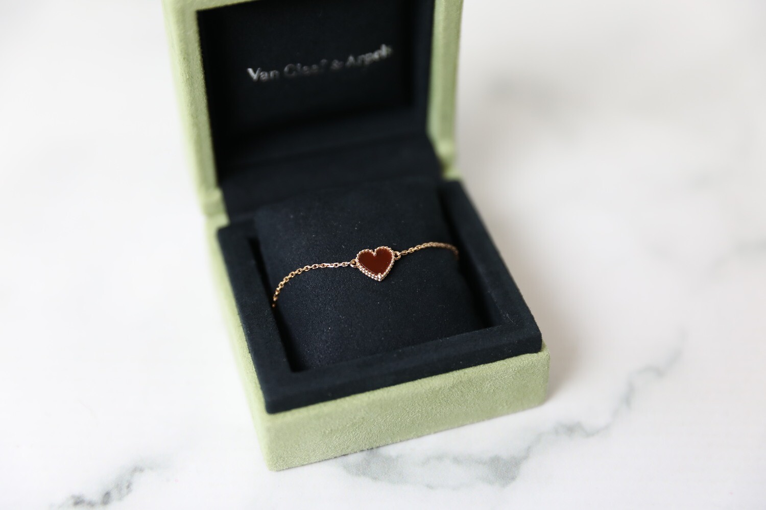 Van Cleef &amp; Arpels Carnelian Red Heart Bracelet, Preowned in Box WA001