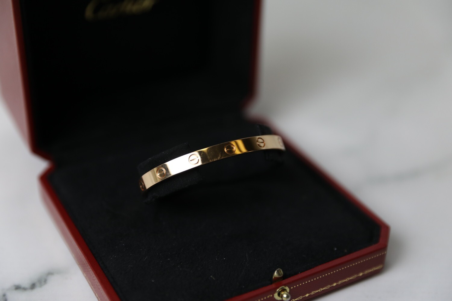 Cartier Love Cuff Bracelet, Rose Gold, Size 18, Preowned in Box WA001
