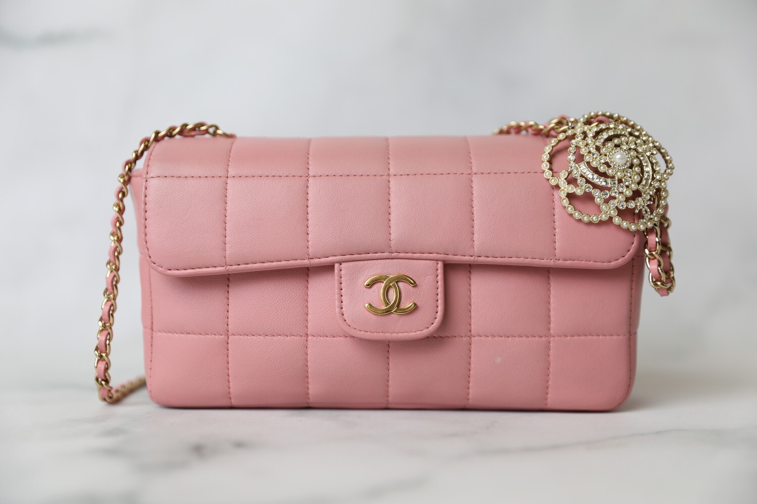 Chanel Vintage Square quilted bag, Pink Lambskin with Gold Hardware, Preowned in Box WA001