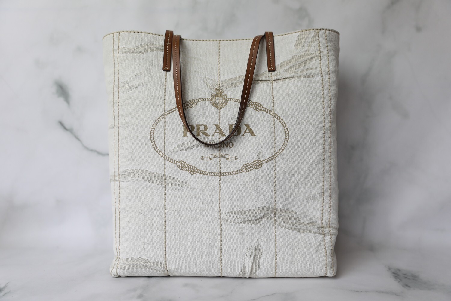 Prada Canvas Tote, Beige, New in Dustbag WA001