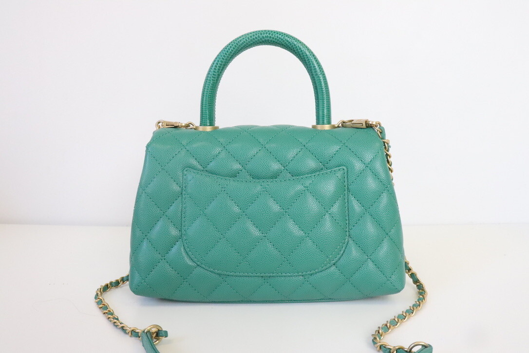 Chanel Coco Handle Mini in Green Caviar Leather with Gold Hardware Preowned in Box