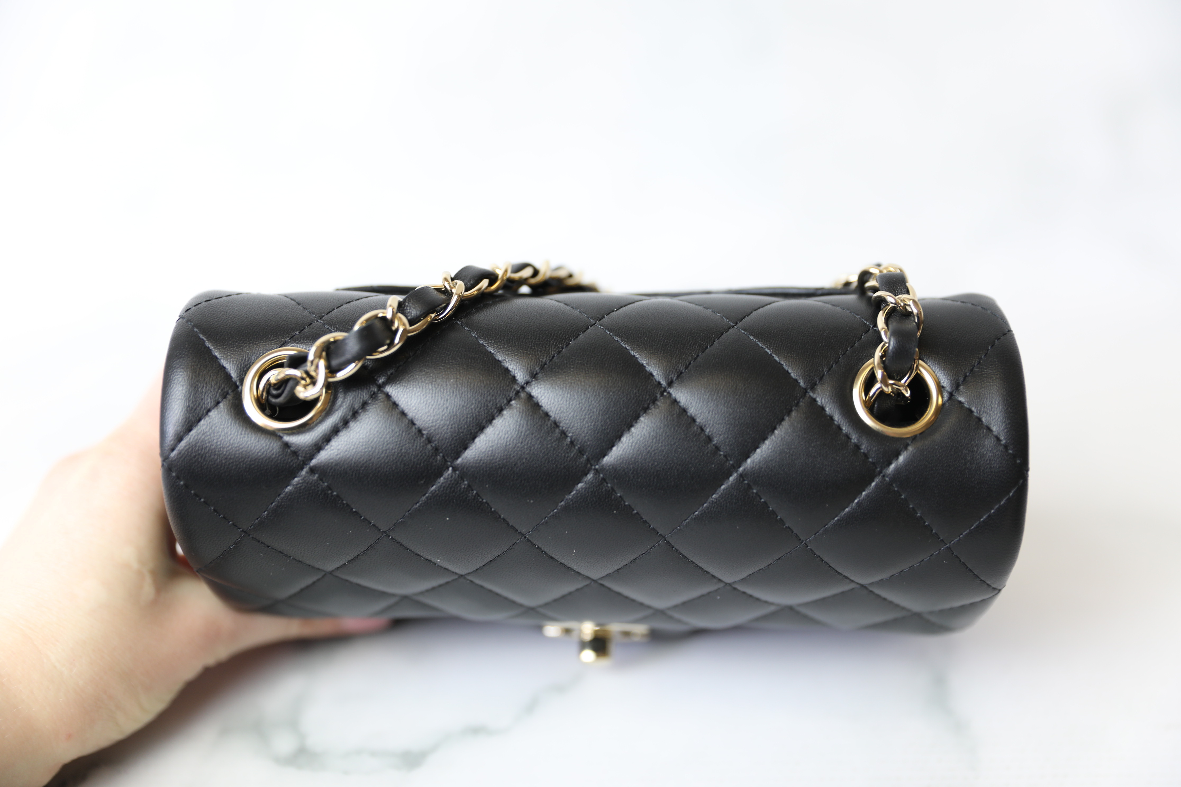 Chanel Black Lambskin Square Mini Classic Flap Light Gold Hardware –  Madison Avenue Couture