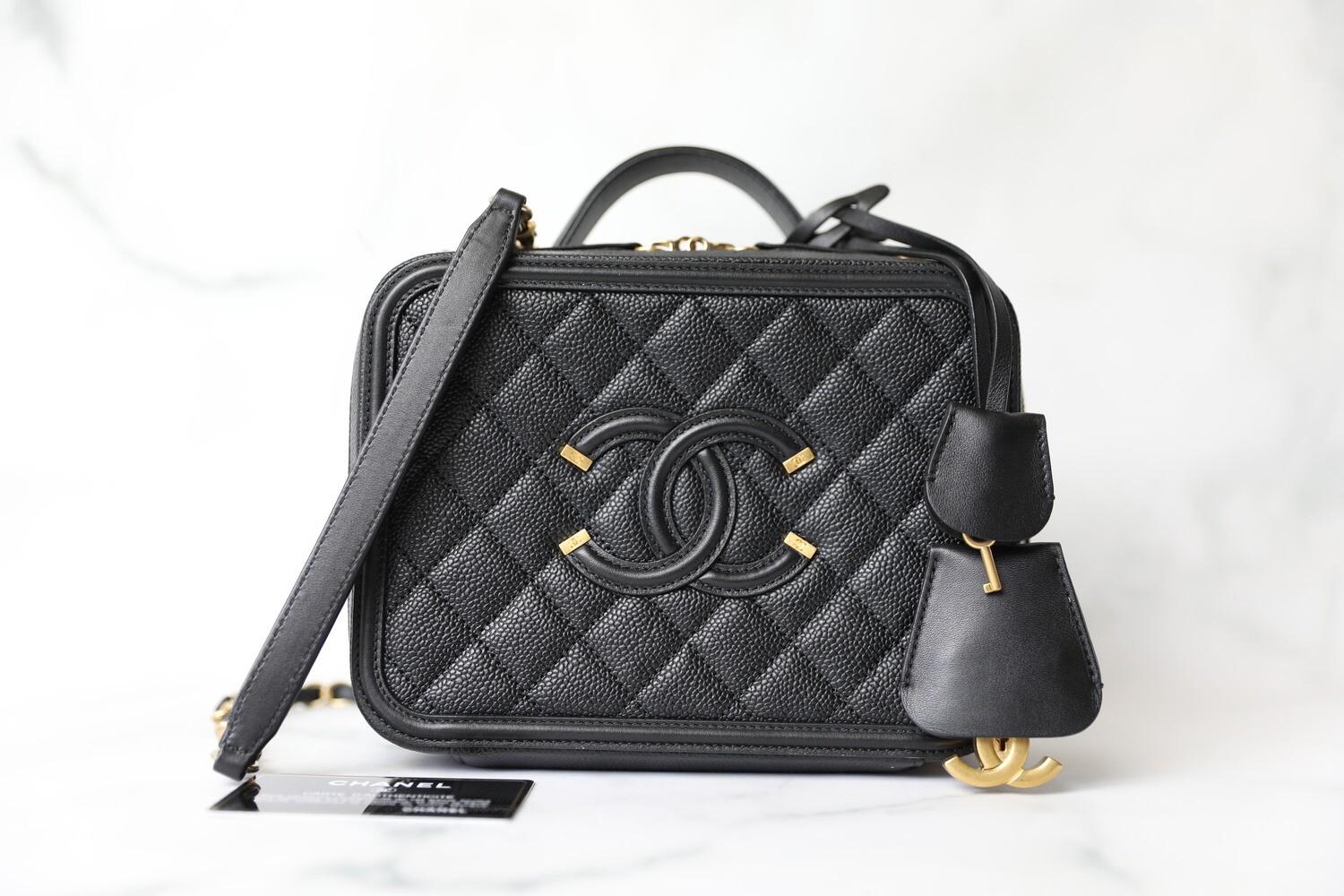 Chanel Filigree Vanity Medium, Black Caviar with Gold Hardware, Preowned in Box WA001