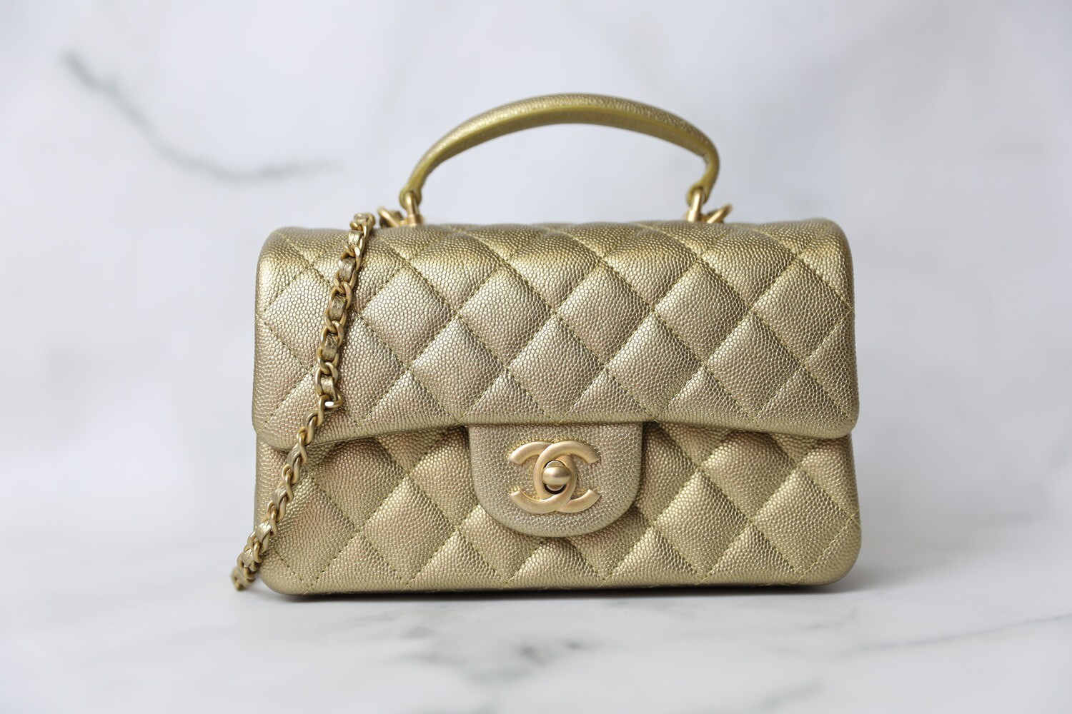 Chanel Mini with Top Handle, Gold Caviar with Gold Hardware, New in Box WA001