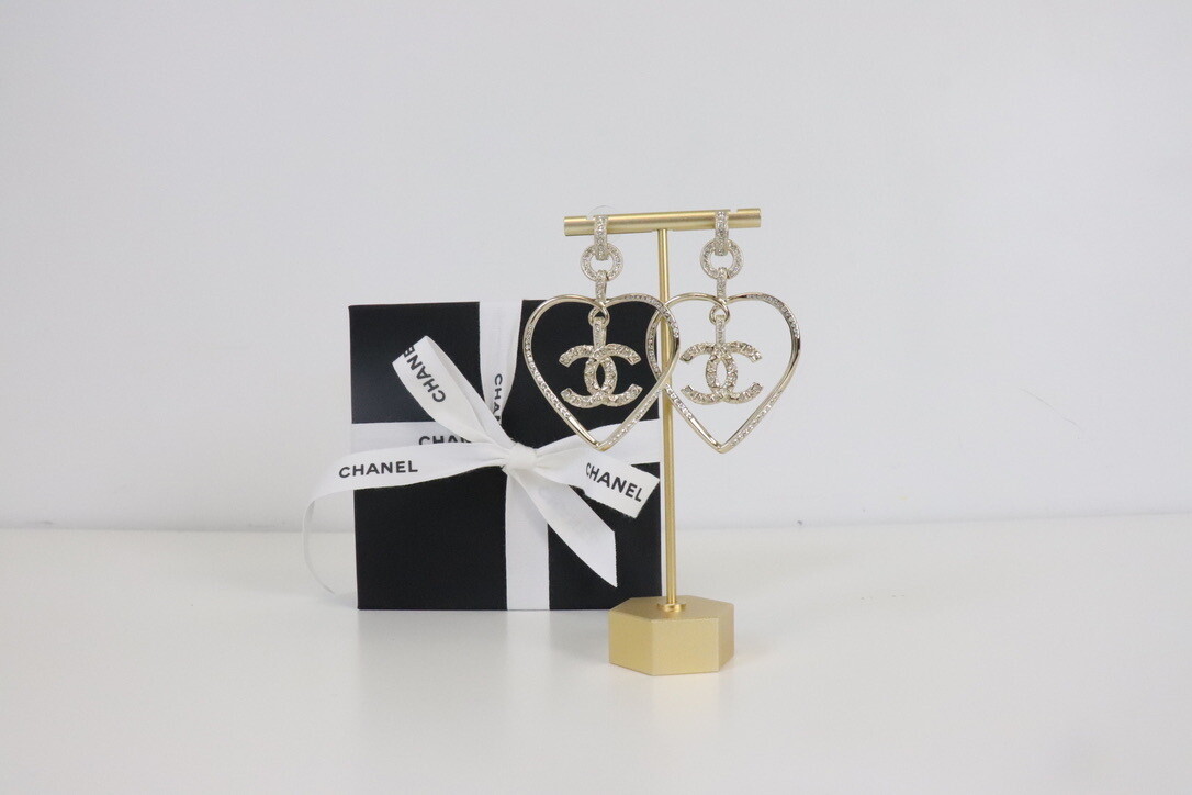 Chanel Earrings Heart Gold Dangles, New in Box