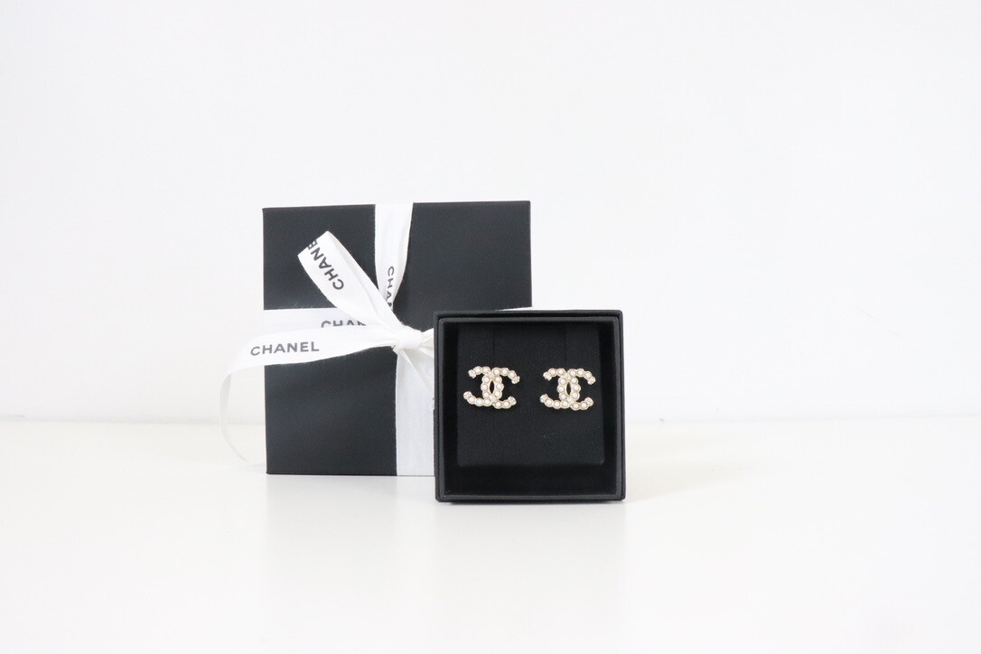 Chanel Earrings Statement Studs, Crystal, Pearl Mixed, New in Box