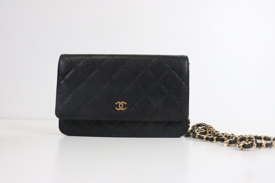 Chanel Wallet on Chain, Black Caviar Leather, Gold Hardware, New Condition, in Box
