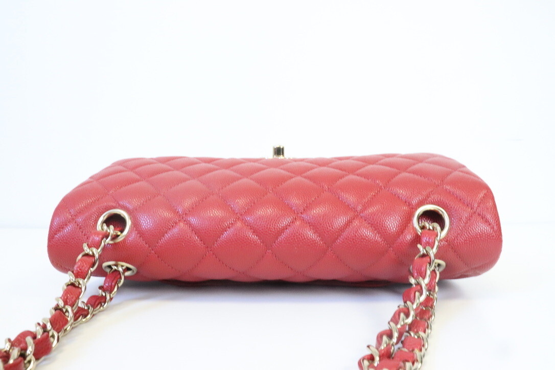 Chanel Classic Medium Double Flap 19B Red Caviar Leather Gold Hardware Preowned in Box