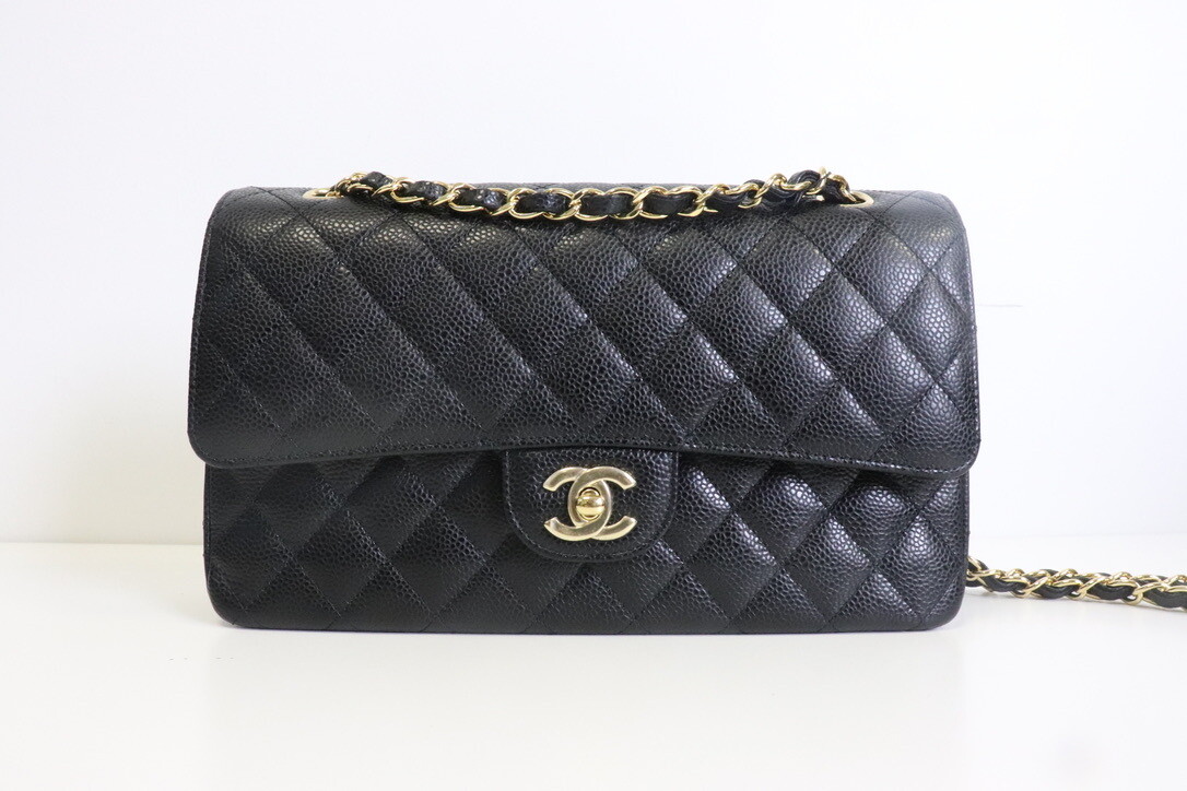 Chanel Classic Medium Double Flap, Black Caviar Leather, Gold Hardware, New in Dustbag
