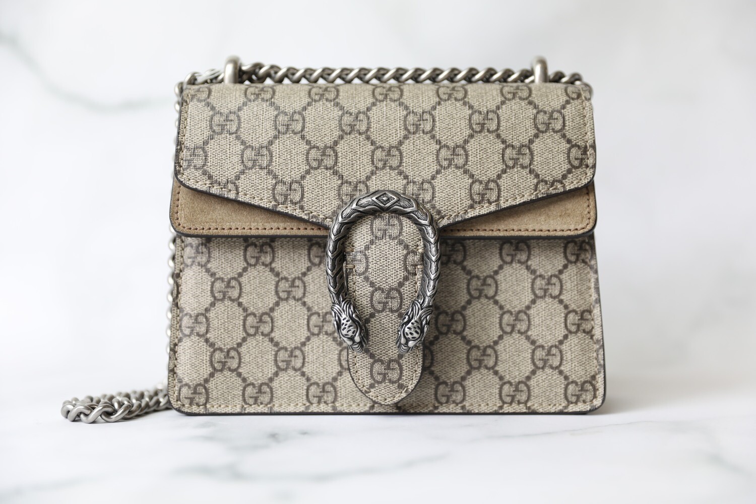 Gucci Dionysus Mini, Beige Monogram with Suede, Preowned in Box WA001