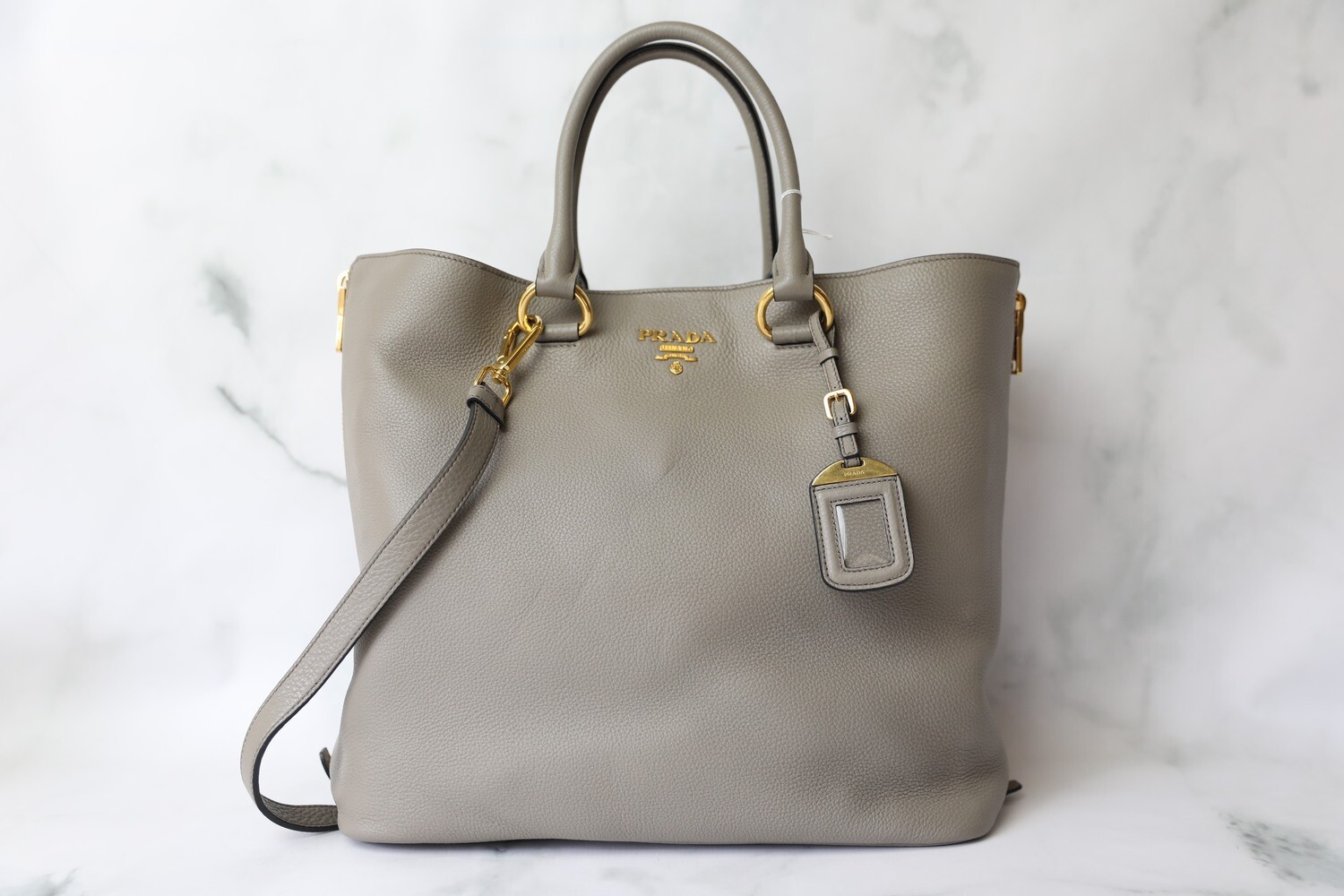Prada Vitello Tote, Grey, Preowned in Dustbag WA001