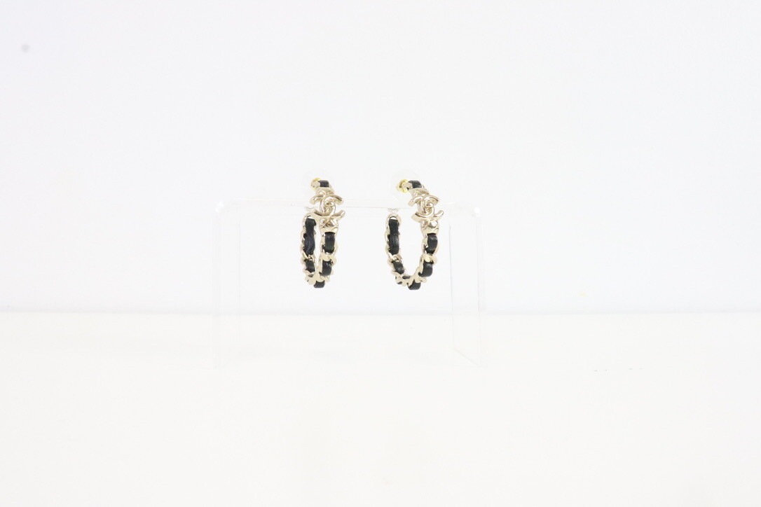 Chanel Earrings Turnlock Hoops Black, Gold, New in Box MA001