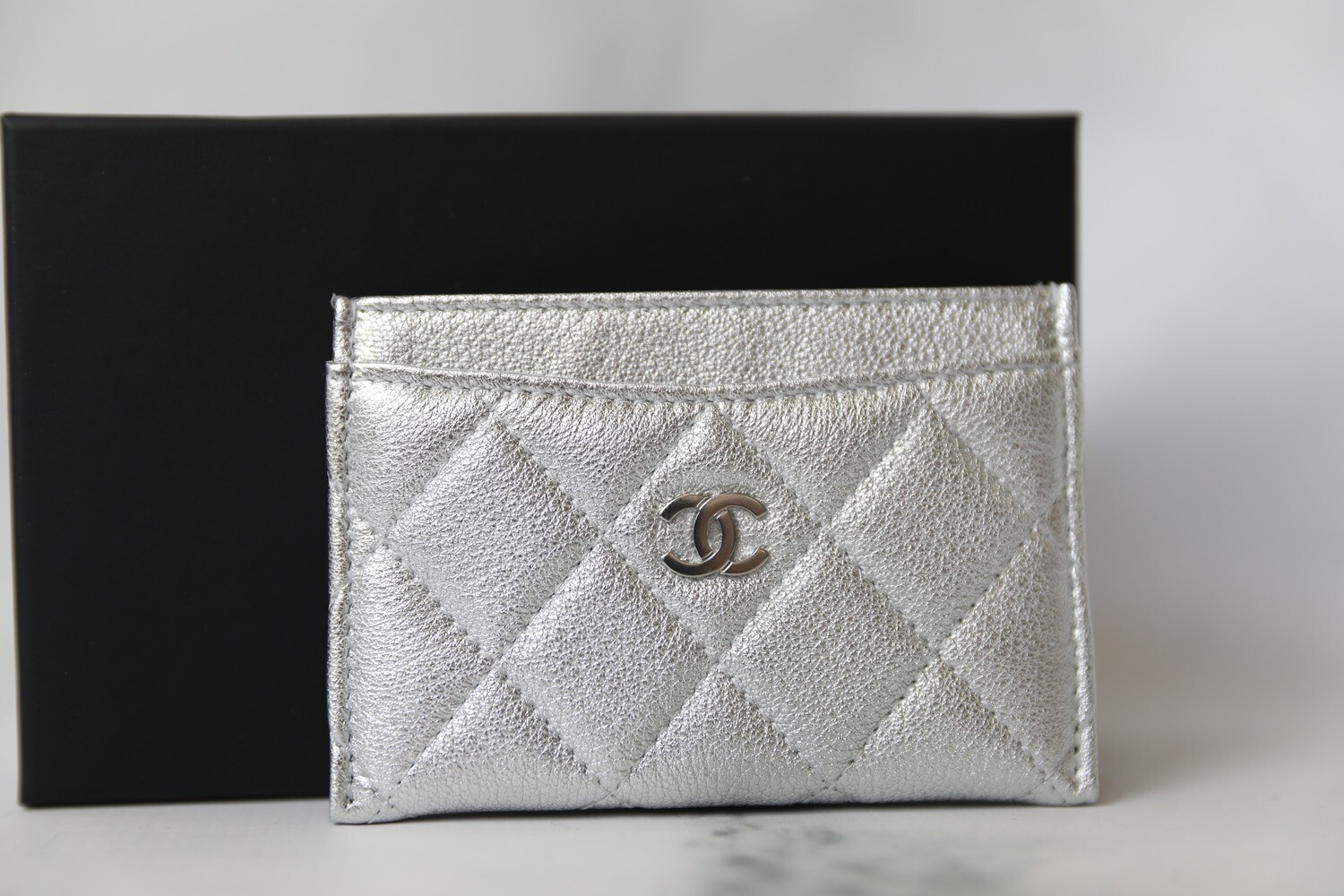 Chanel SLG Card Holder, Silver Lambskin with Silver Hardware, New in Box  WA001