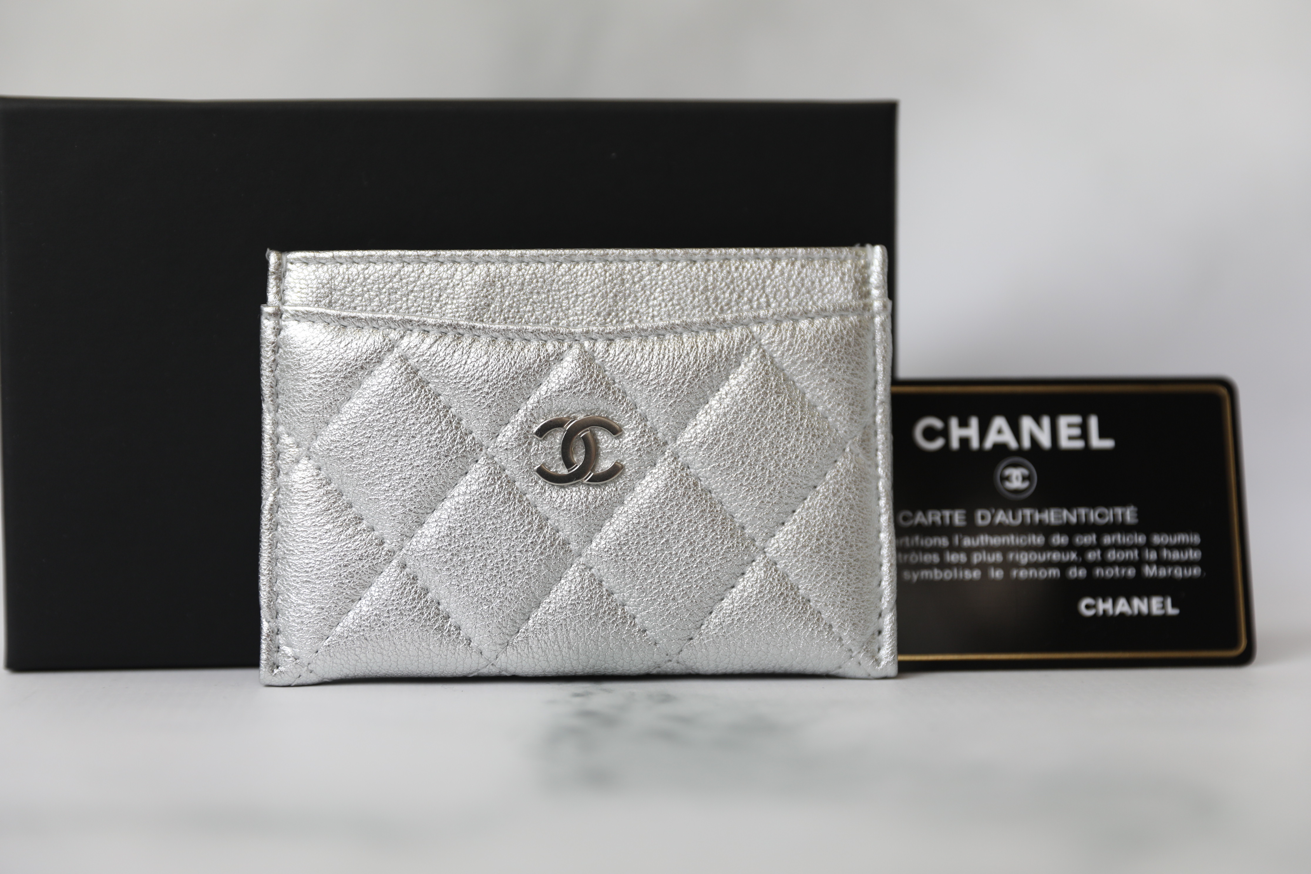 Chanel SLG Card Holder, Silver Lambskin with Silver Hardware, New in Box  WA001