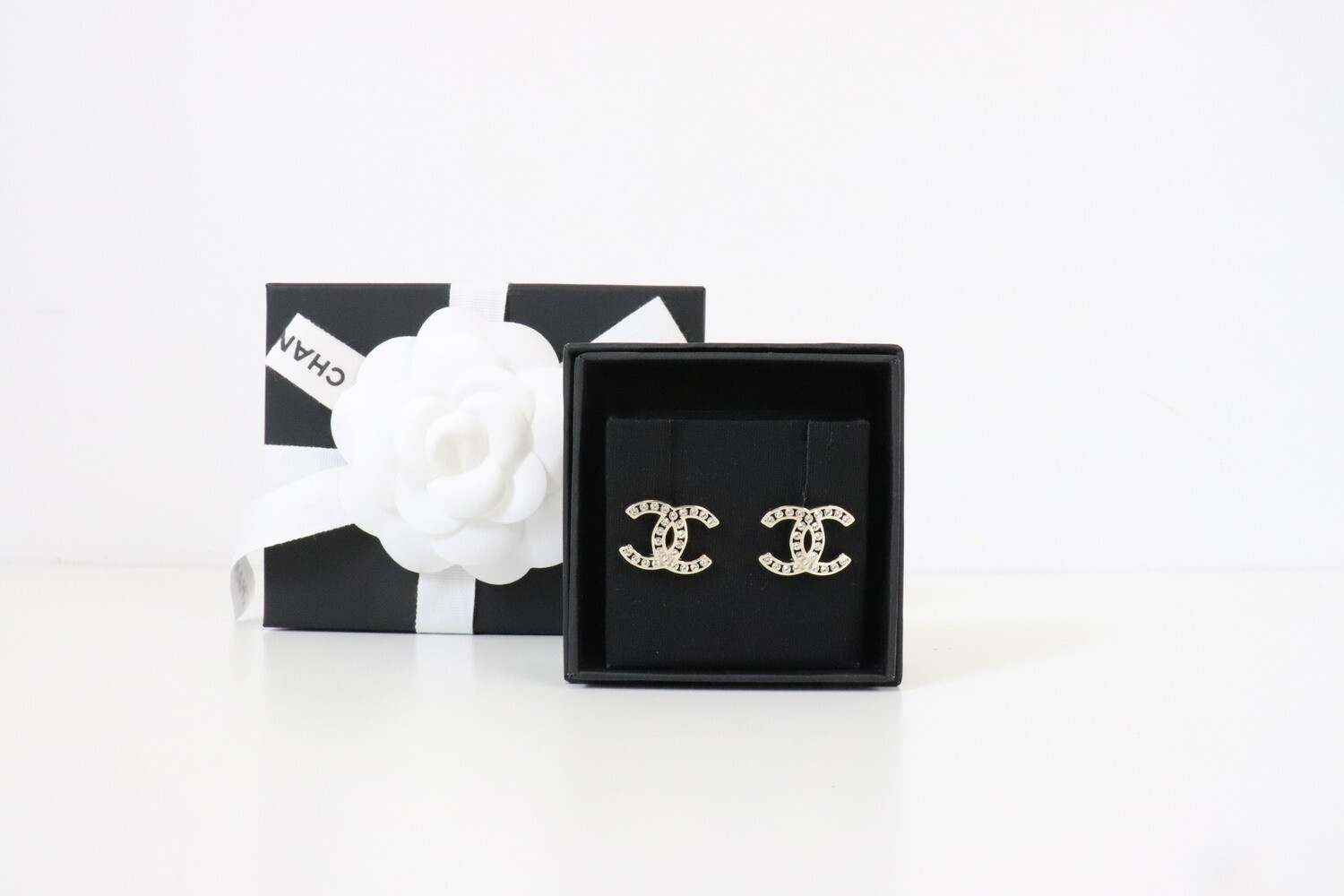 Chanel Earrings Outline with Crystal, New in Box 