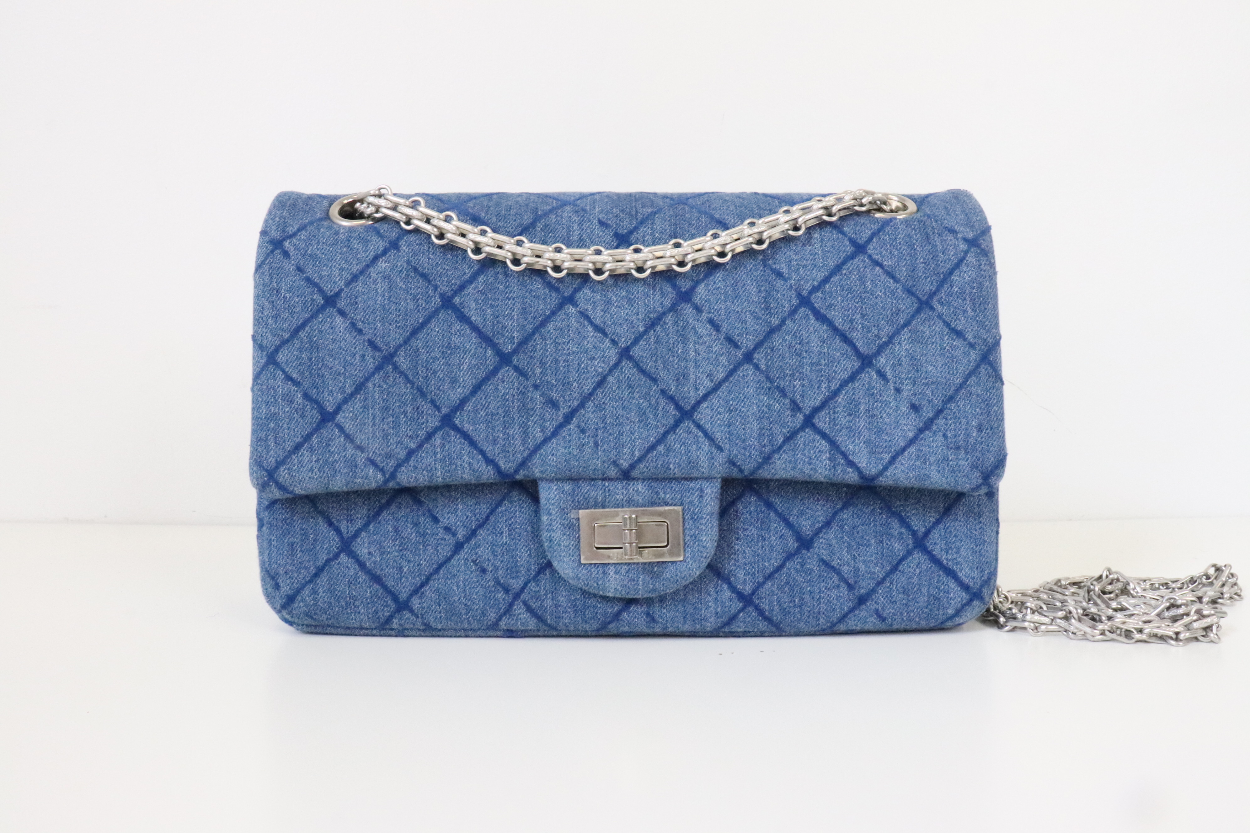 Chanel Classic Mini Square, Blue Denim with Silver Hardware, Preowned in  Box WA001
