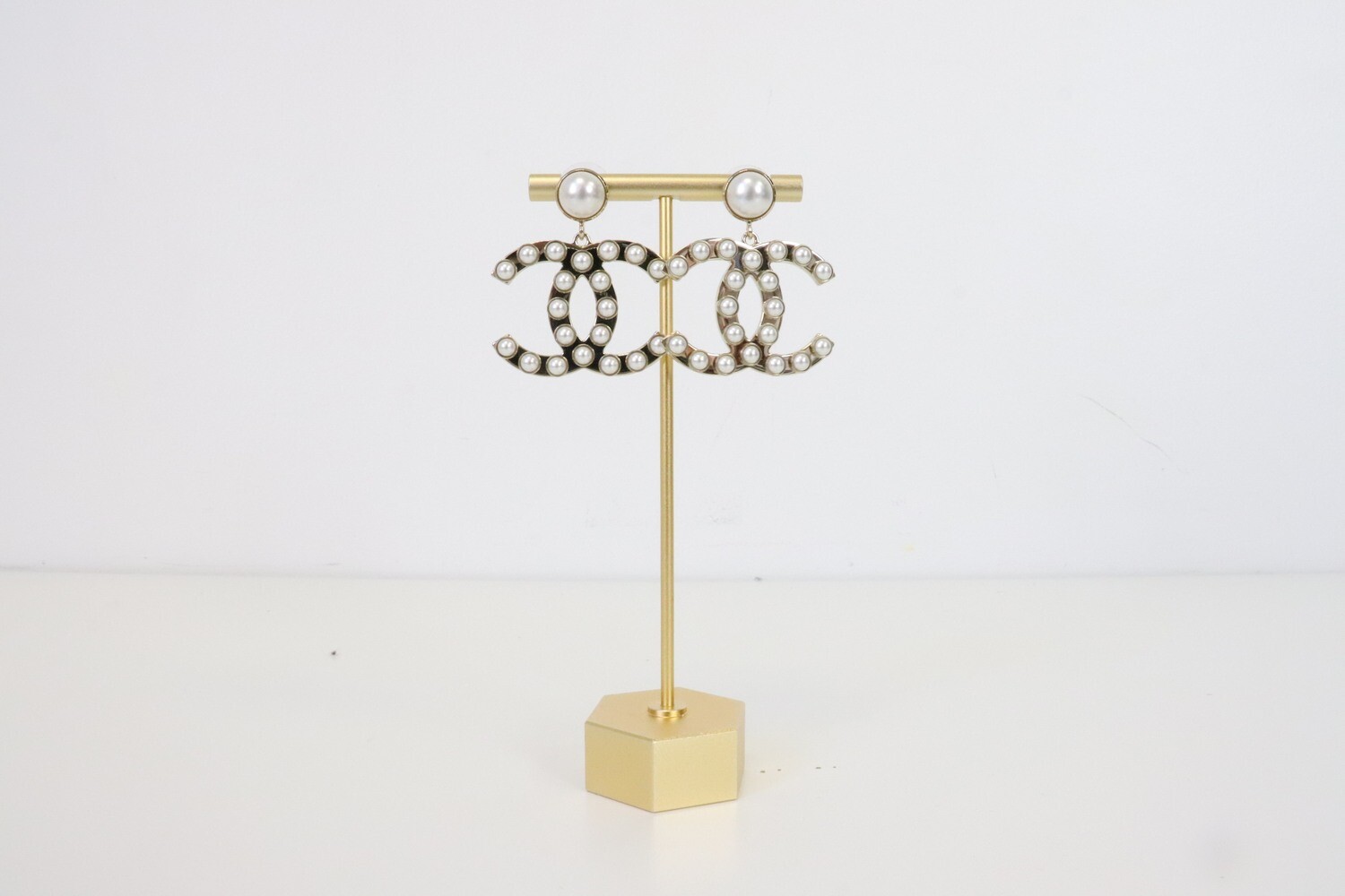 Chanel Earrings Large CC with Pearl, New in Box