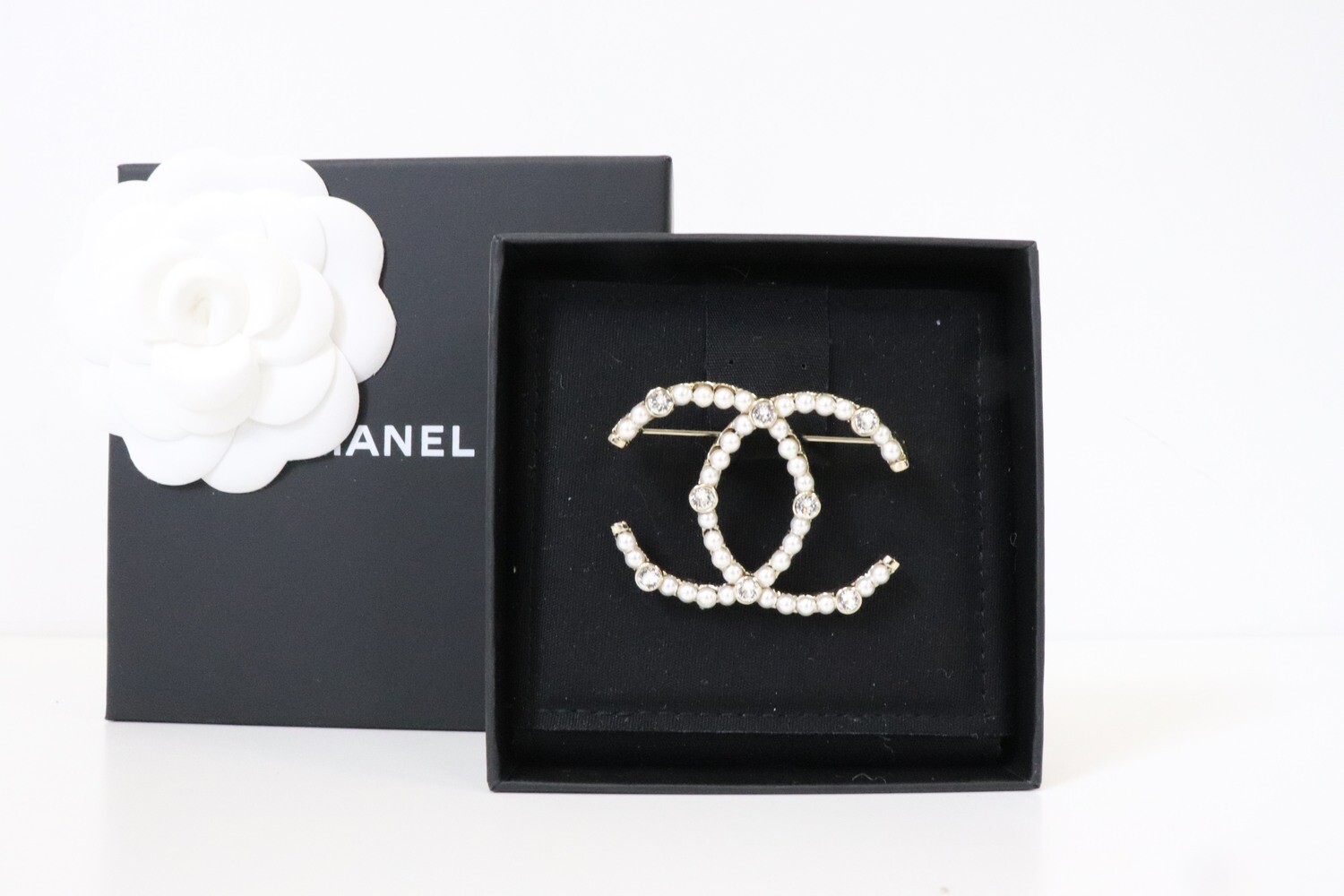 Chanel Brooch Thin Pearl with Crystal, New in Box