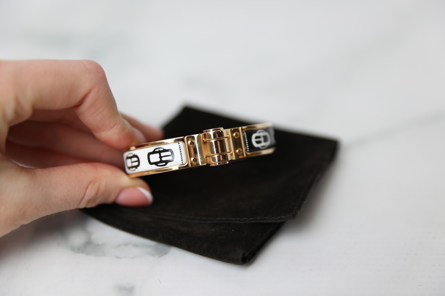 Hermes Bracelet, Black and White, Preowned in Pouch WA001