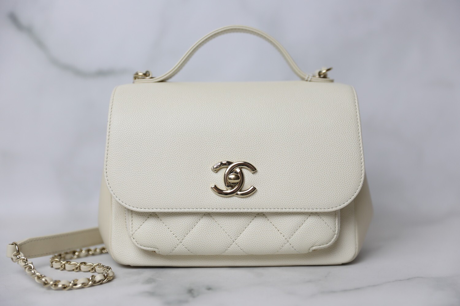 Chanel Business Affinity Small, White Caviar with Gold Hardware