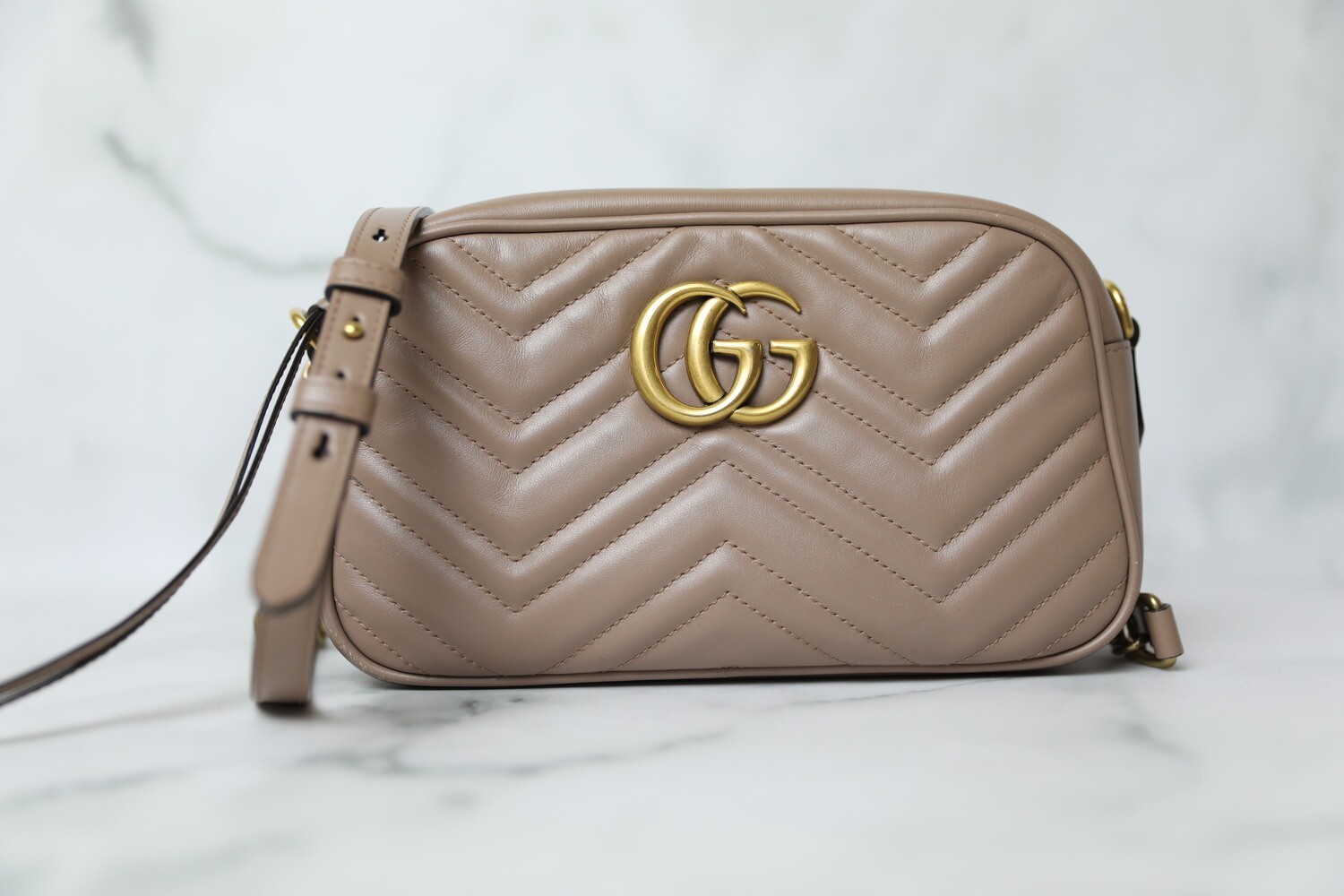 Gucci Marmont Camera Bag, Beige, Preowned in Box WA001 Julia Rose