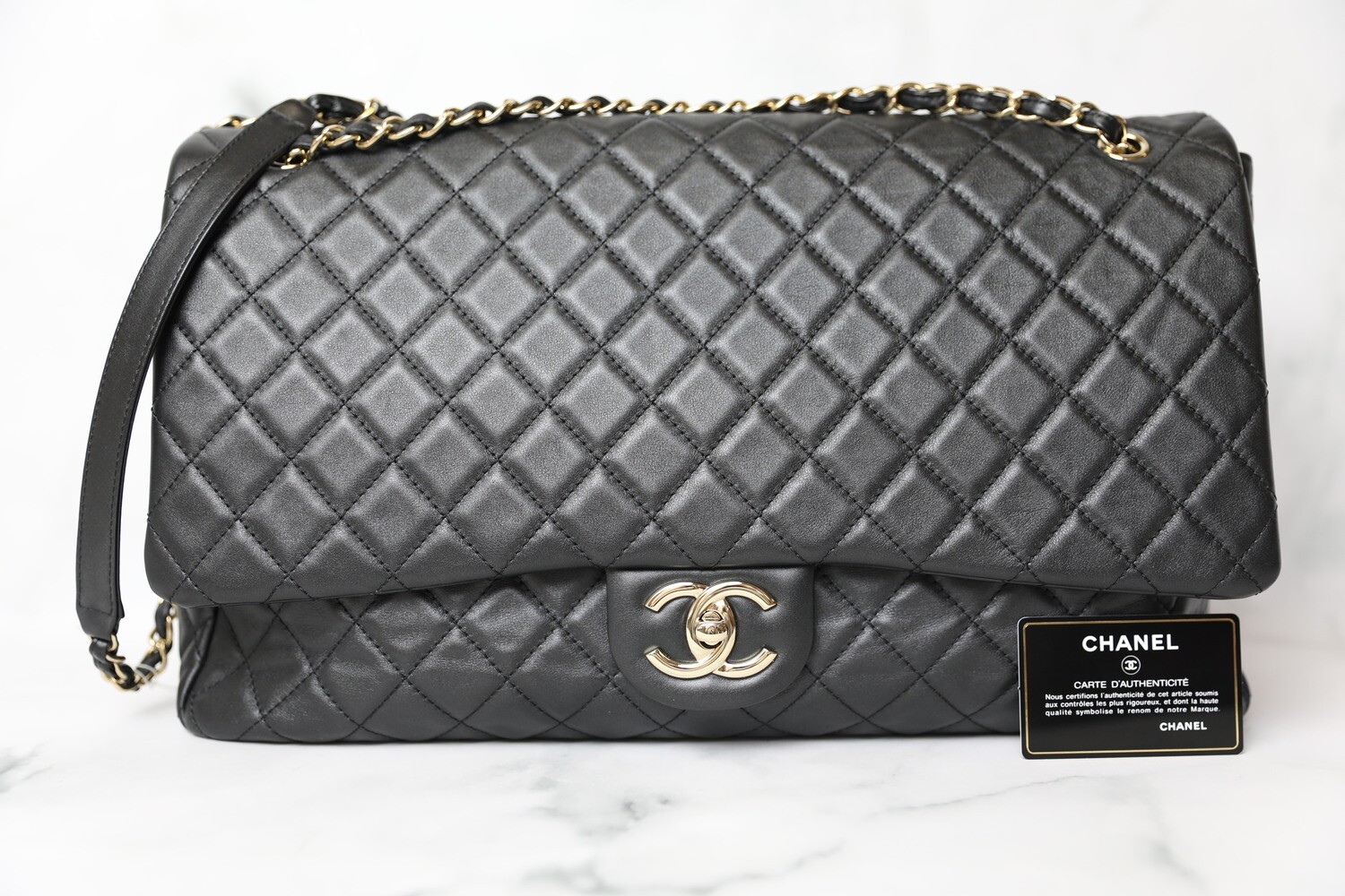 CHANEL Calfskin Chevron Quilted Large Coco Handle Flap Blue 225933
