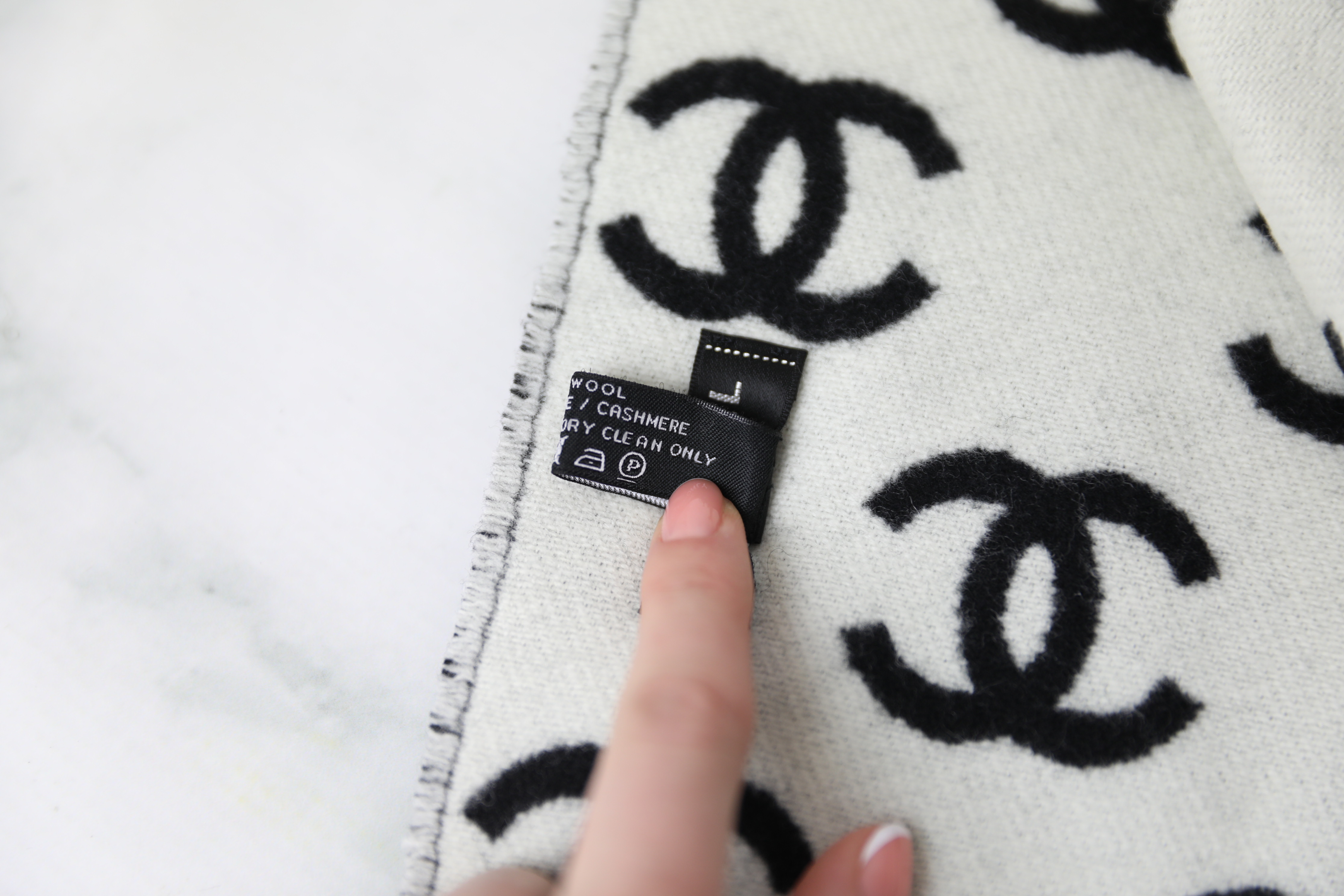 Chanel Wool and Cashmere Scarf, Black and White, New - Julia Rose Boston