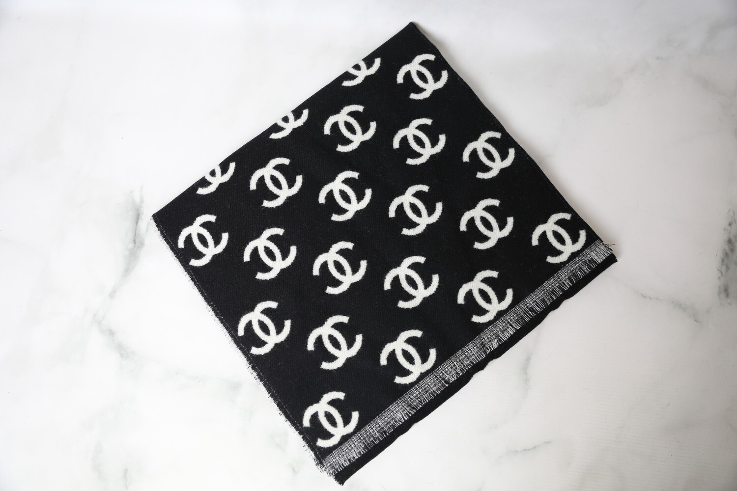 Chanel Wool and Cashmere Scarf, Black and White, New