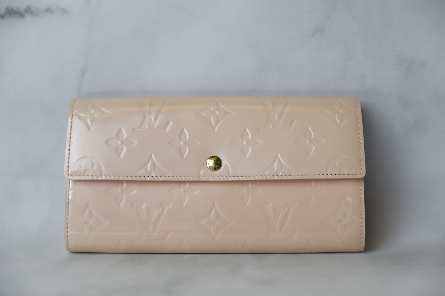 Louis Vuitton Long Snap Wallet, Light Pink Vernis, Preowned no