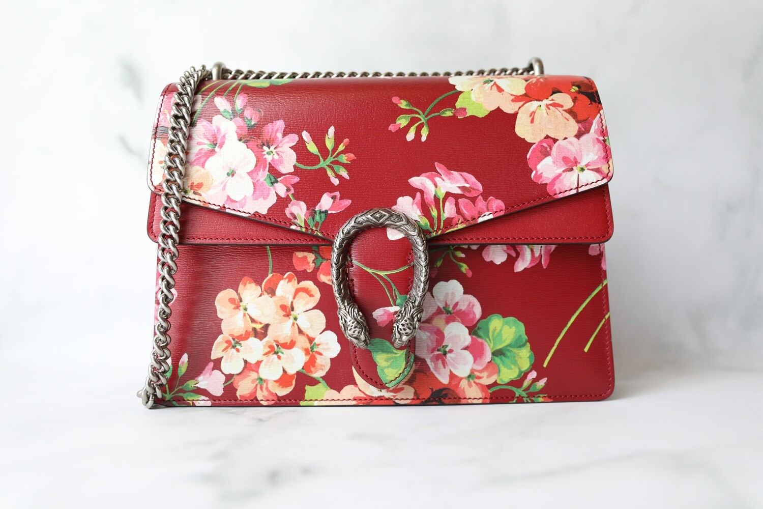 Gucci Dionysus Medium Red Blooms Preowned in Dustbag WA001 Julia Rose Boston Shop