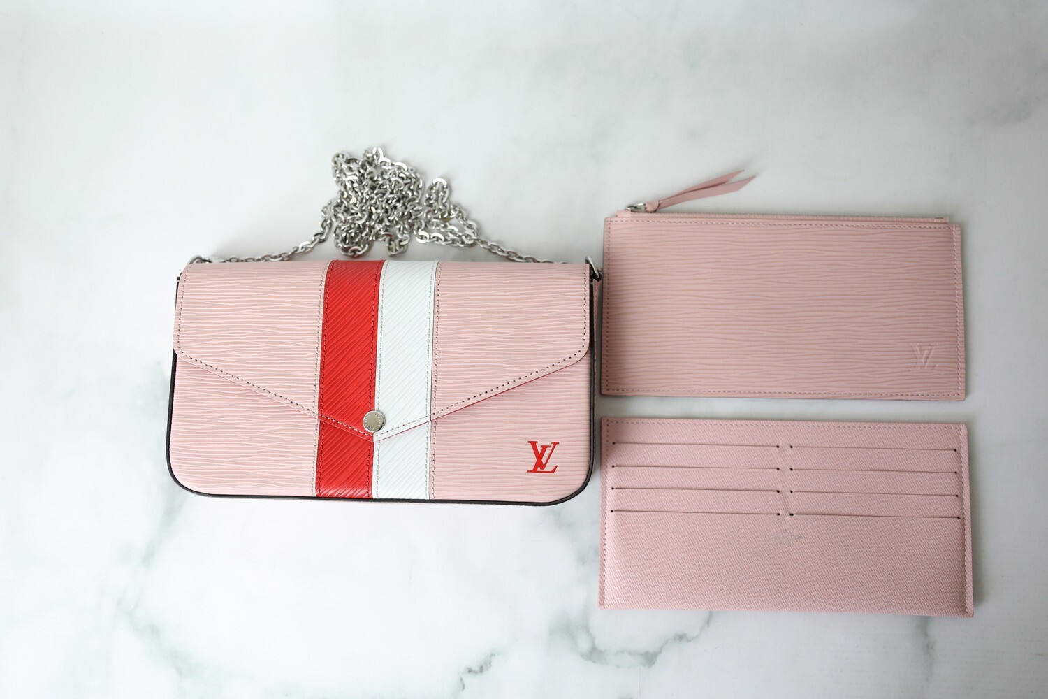 Louis Vuitton Felicie Set, Pink Epi with Stripe, Preowned in Box WA001